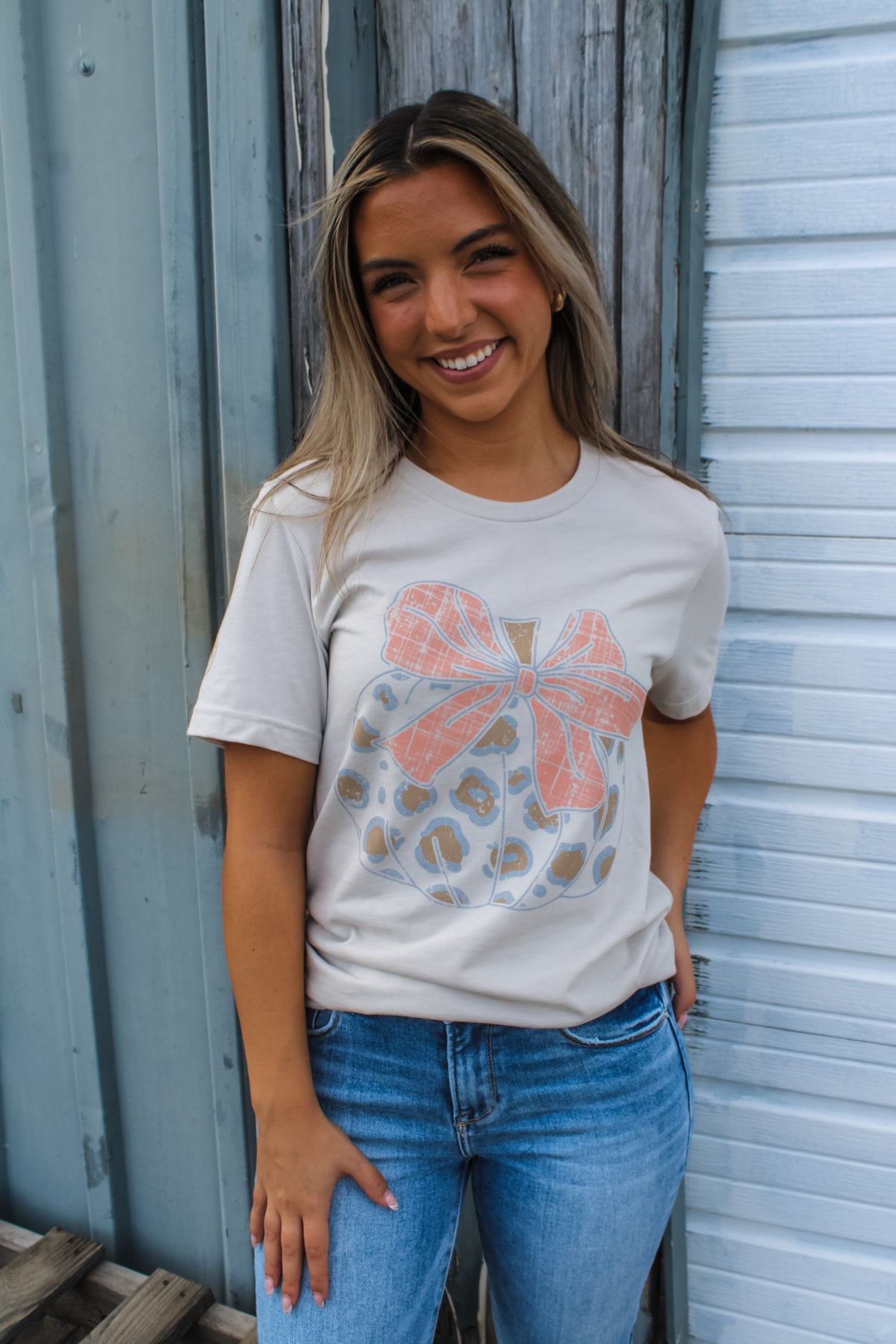 Leopard Print Pumpkin Graphic Tee • Beige - FINAL SALE