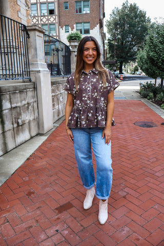 Wildflower Haze Denim Top • Espresso