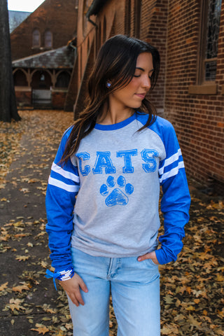 Cats & Christmas Varsity Striped Sleeve Graphic Tee
