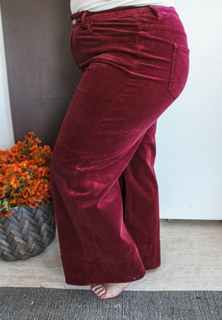 Eloise Corduroy Wide Leg • Wine - PLUS