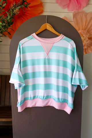 Summer Sale 49 • Mint/Pink Mixed Media Stripes - FINAL SALE
