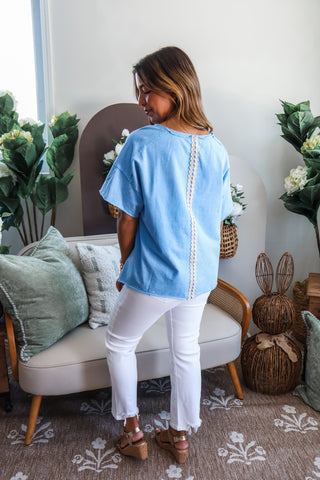 Peace Out Patchwork Top • Baby Blue