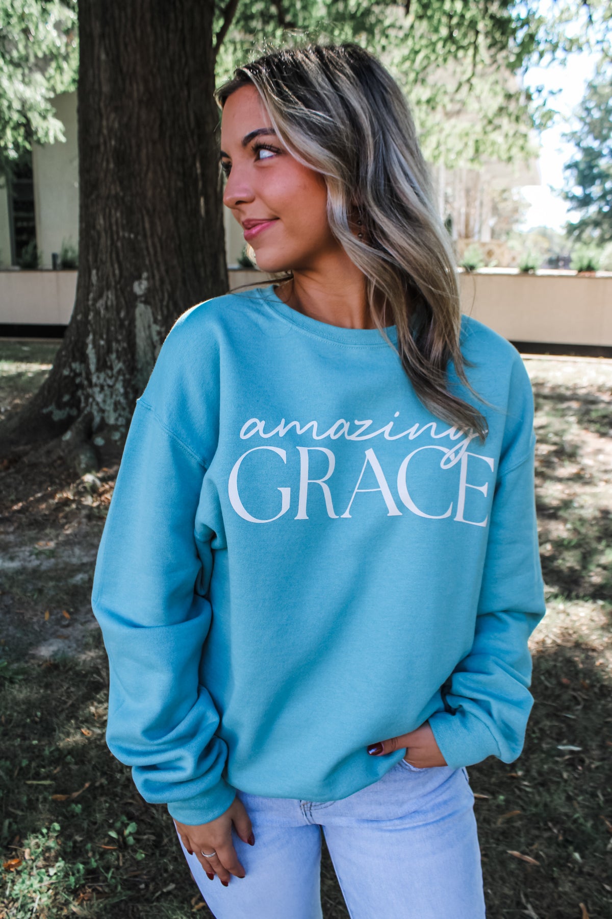 Amazing Grace Graphic Sweatshirt • Seafoam