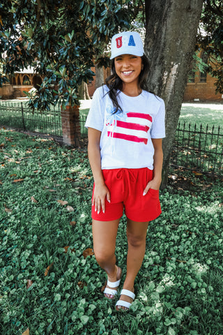 Red, White & Bows Graphic Tee • Ash Grey