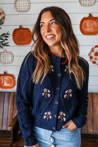 Briar Blooms Cable Cardigan • Navy