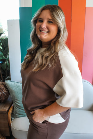 Split Personality Colorblock • Cream/Mocha - PLUS - FINAL SALE