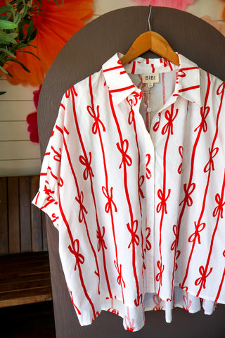 Summer Sale 47 • Red Bows Printed Shirt – FINAL SALE