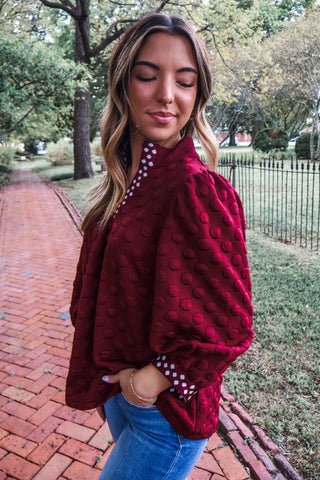 Texture & Trim Jacquard Top • Burgundy