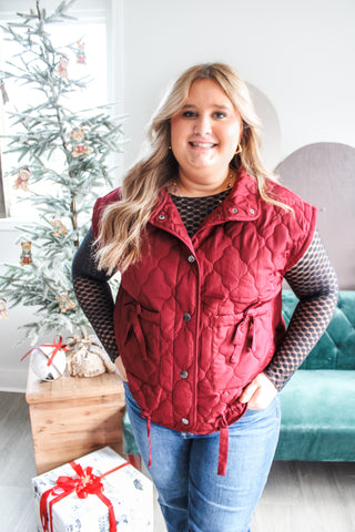 Take A Bow Quilted Vest • Wine - PLUS
