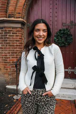 Velvet Charm Bow Cardigan • Cream