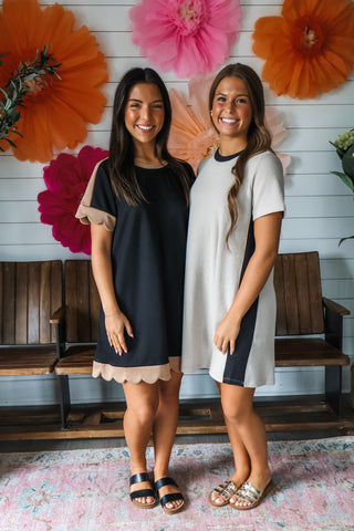 Sweet Scallop Pocket Dress • Black