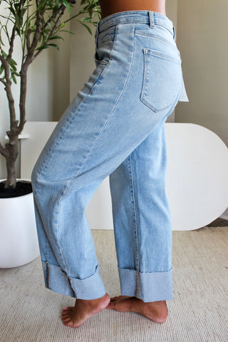 Paige Double Waistband Barrel • Light Wash