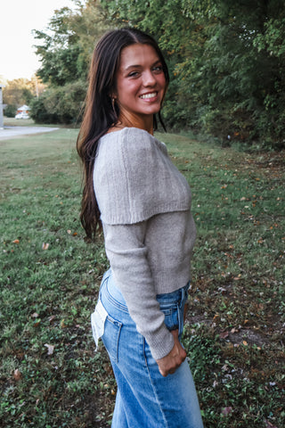 Skyline Off-Shoulder Sweater • Light Taupe