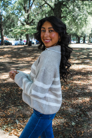 Preppy Street Striped Sweater • Sandstone - FINAL SALE