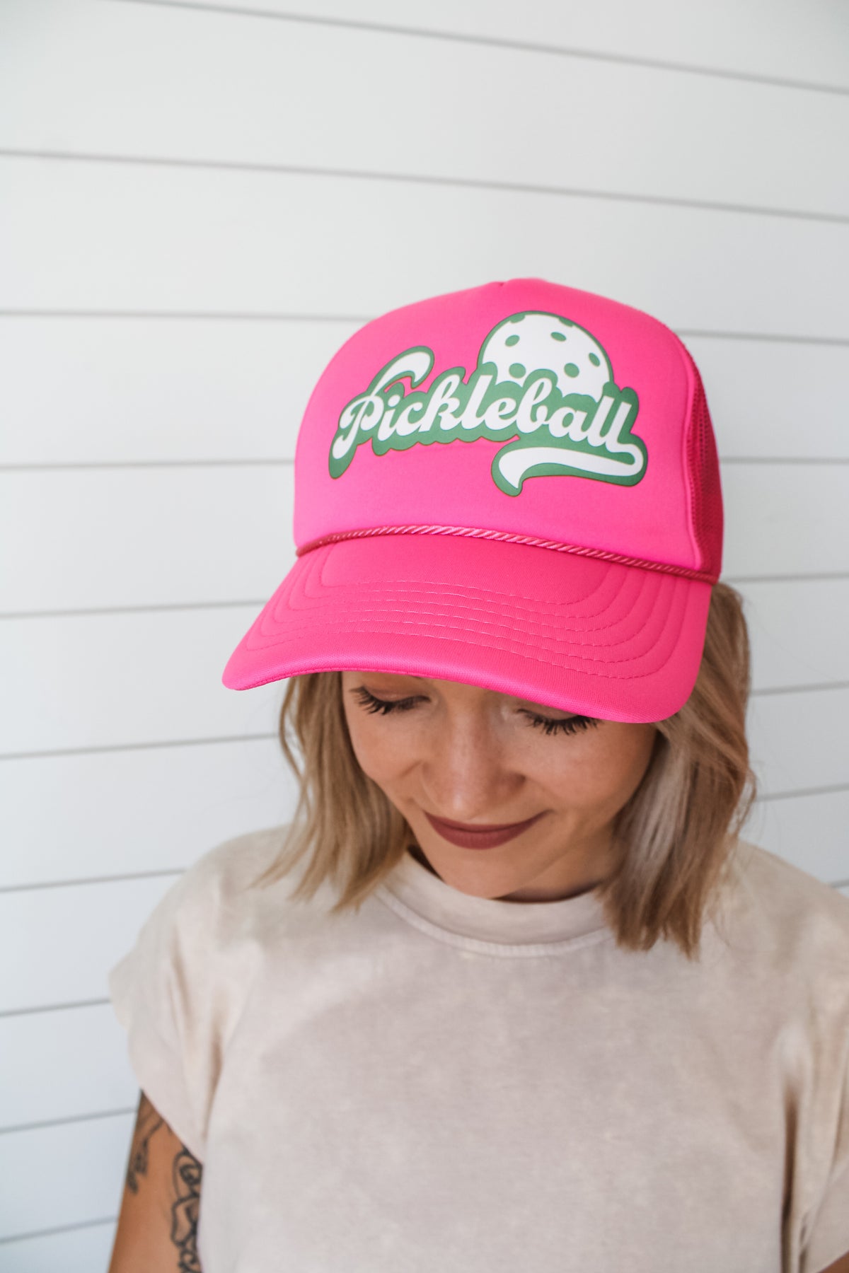 Pickle Ball Trucker Hat • Bright Pink