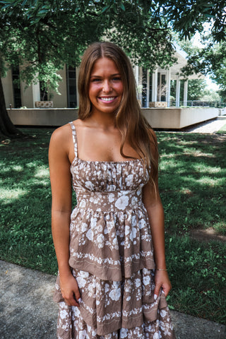 Blooming Romance Ruffle Maxi • Brown Floral