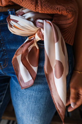 Playful Polka Dots Silk Scarf • Mocha