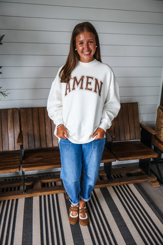 Amen Graphic Mock Neck Sweatshirt • Ivory