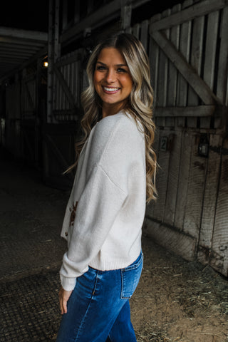 Horsing Around Sweater Cardigan  • Cream