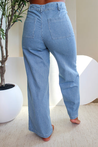 Libby Pinstripe Denim Pants • Light Blue