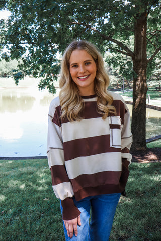 Cabin Crush Oversized Pullover • Cocoa Stripe