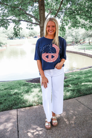 Summer Sale 33 • Navy Peace Sign Top - FINAL SALE