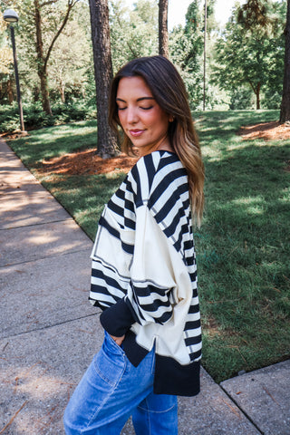 Seeing Stripes Oversized Pullover • Black