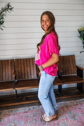 Peace Out Patchwork Top • Hot Pink - FINAL SALE