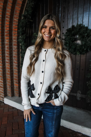 Winter Whimsy Bow Cardigan • Cream