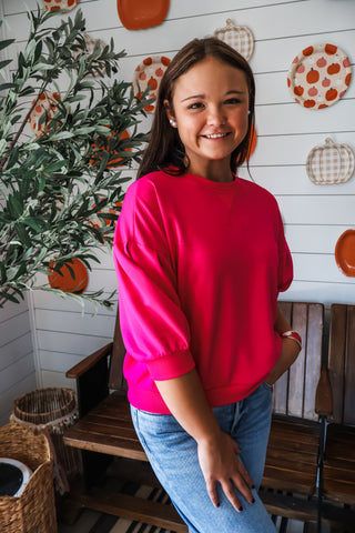 Harper Puff Sleeve Pullover • Hot Pink
