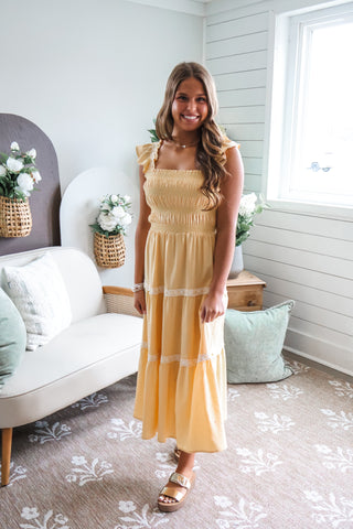Golden Hour Lace Trim Midi • Butter Yellow