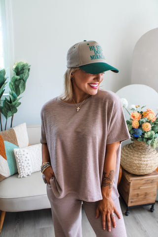 He Still Does Miracles Trucker Hat • Taupe/Green