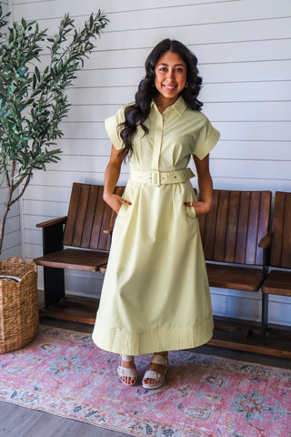Belted Beauty Pocket Dress • Yellow