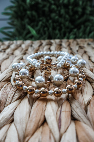 McKenzie • pearl + cross bracelet stack