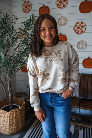 Fall Meadow Floral Pullover • Oatmeal