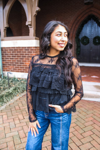 Feminine Frills Lace Top • Black