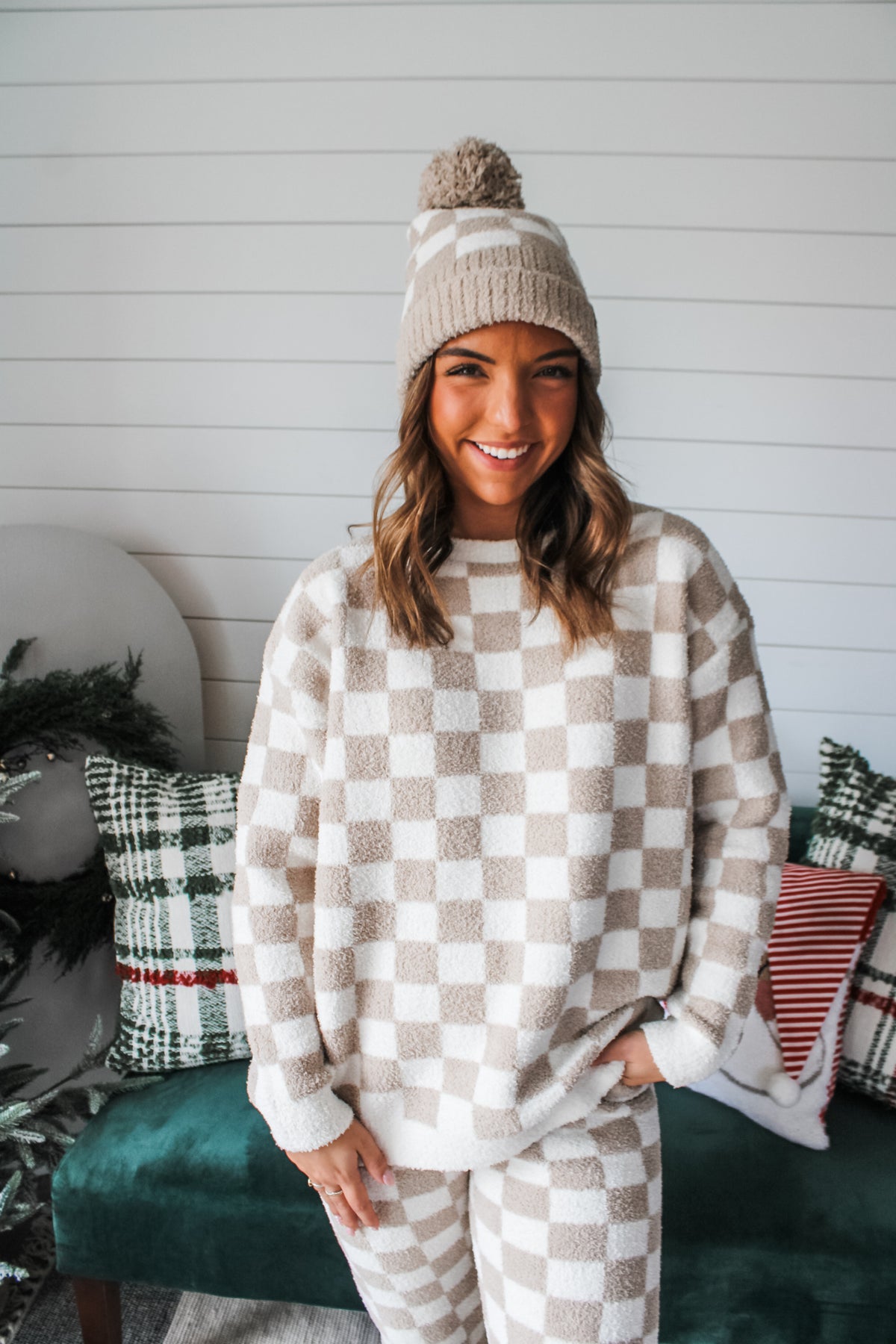 Snuggle Season Checkered Pullover • Beige