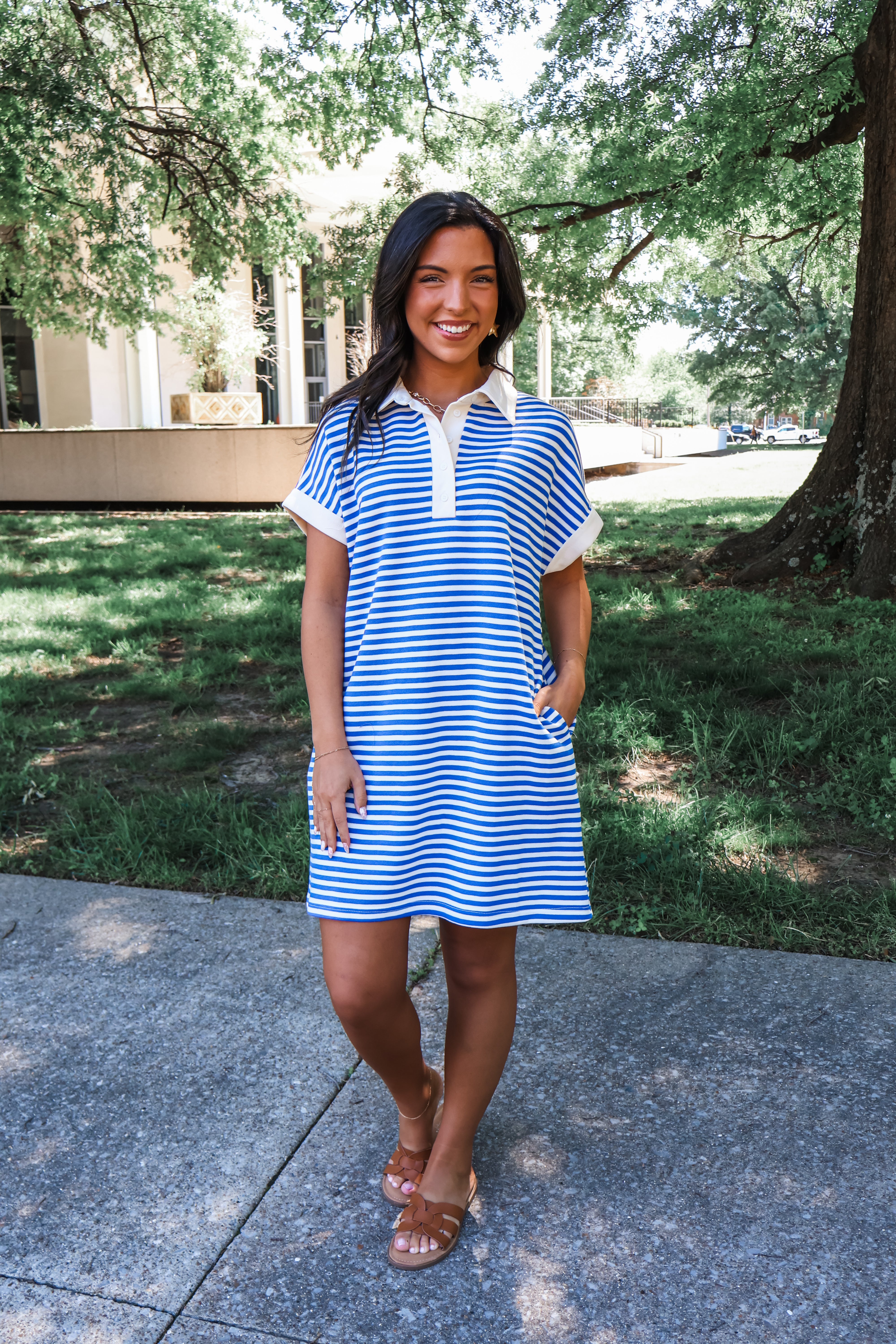 Heritage Stripes Polo Dress  Blue  The Dirt Road (TDR)