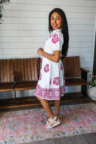 Natural Elegance Embroidered Dress • White