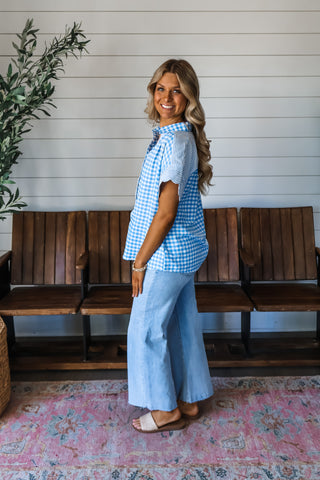 Charming Combination Gingham Top • Blue