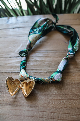 Always In My Heart Locket Scarf Necklace • Green