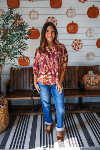 Fall Fever Satin Shirt • Wine