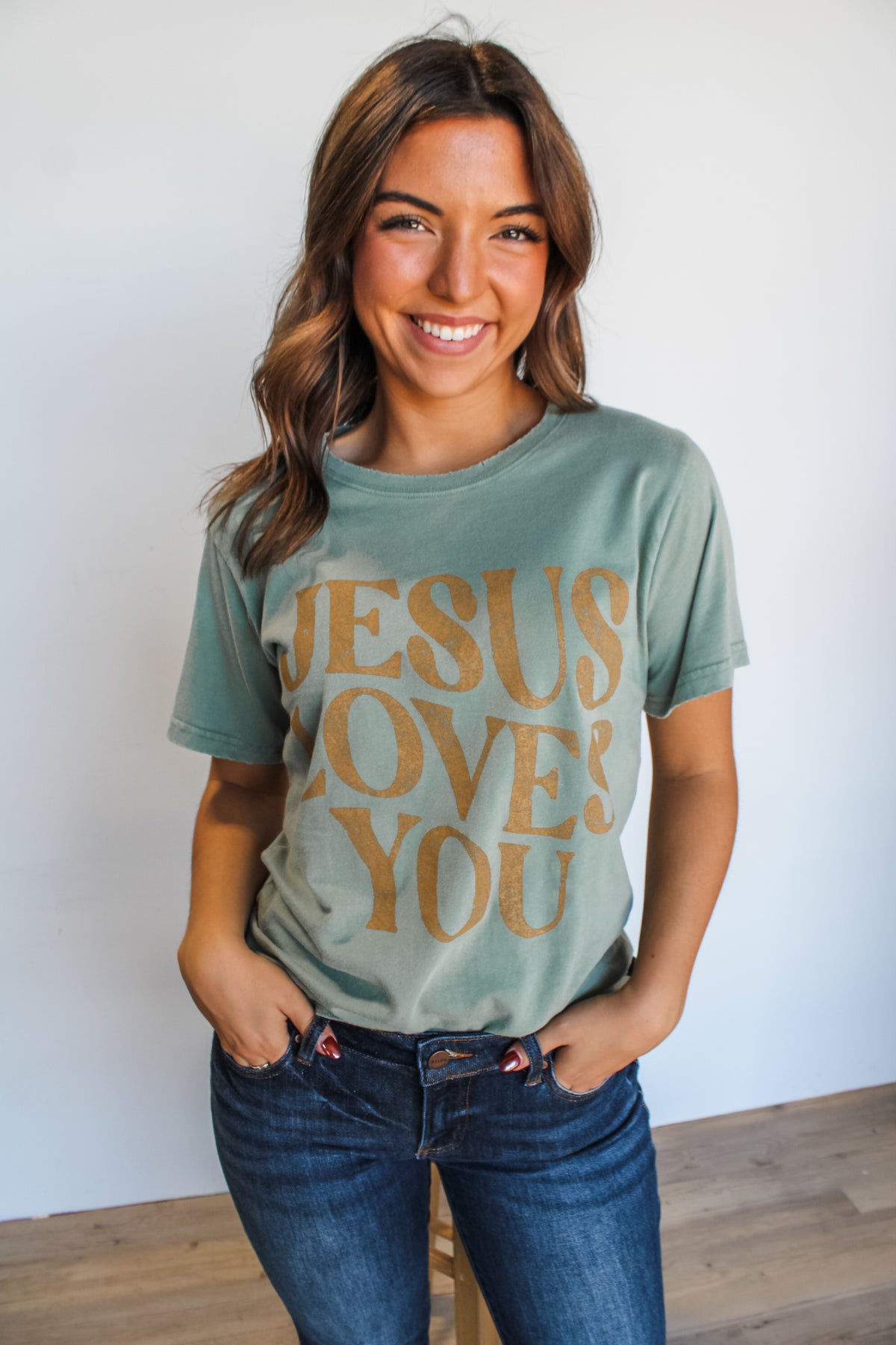 Jesus Loves You Vintage Tee • Sage