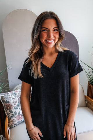 Fall Frenzy 10 • Black Ribbed Pocket Dress - FINAL SALE