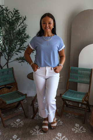 Simple Lines Scallop Sleeve Top • Blue