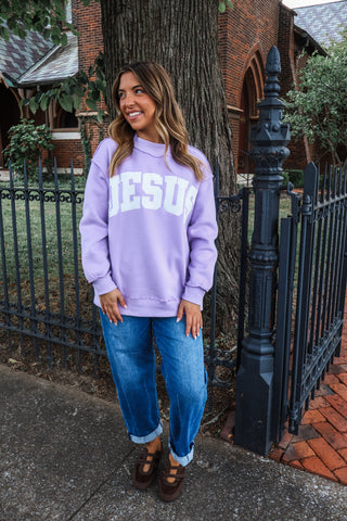 Jesus Letter Patch Pullover • Lavender