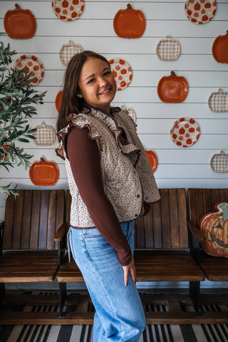 Darling Ruffles Reversible Vest • Mocha