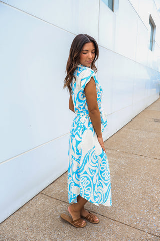 Swirling Waters Shirtdress • Cream/Blue