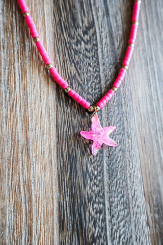 Starfish Island Beaded Necklace • Hot Pink