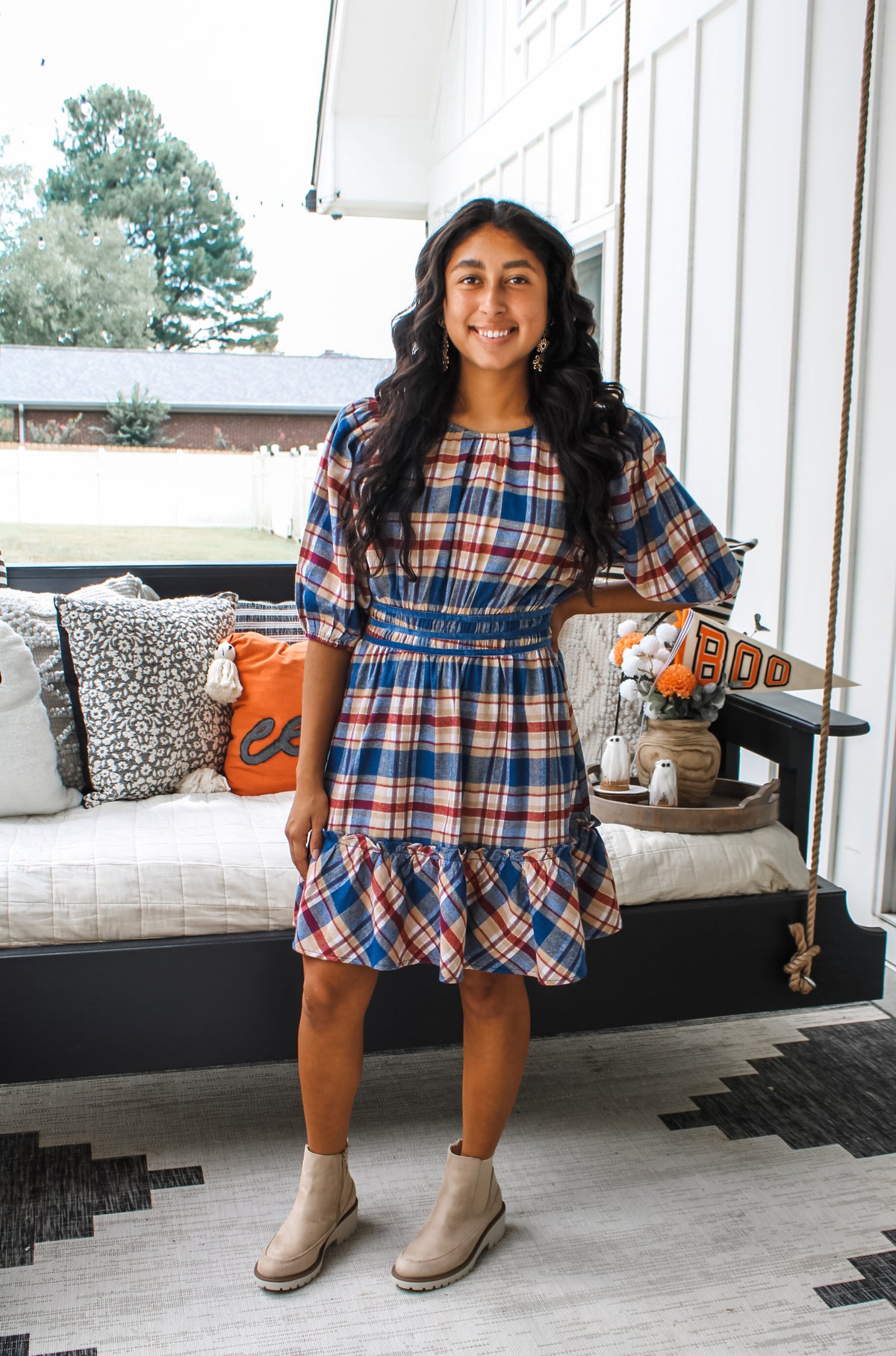 Classic Country Charm Plaid Dress • Blue Mix